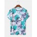 Mens All Over Plants Leaf Print Holiday Short Sleeve T  Shirts