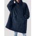 Mens Flannel Thicken Oversized Kangaroo Pocket Blanket Hoodies Warm Homewear