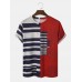 Men Stylish Asymmetric Striped Print Patchwork O Neck Hem Cuff Casual T  Shirts LU MINGKUN-Exclusive link