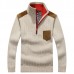 Men’s Casual Business Woolen Zipper Stand Collar Sweaters Patchwork Contrast Color Pullover