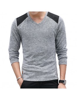 Autumn Men’s Fashion V  collar Pullovers Sweater Solid Color Slim Fit Casual Knit Sweater