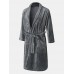 Mens Solid Color Flannel Thick Double Pocket Sashes Home Sleepwear Robes