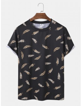 Mens All Over Leaf Printed Holiday Short Sleeve T  Shirts