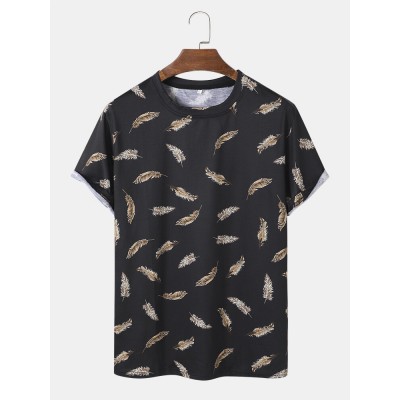 Mens All Over Leaf Printed Holiday Short Sleeve T  Shirts