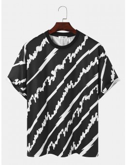 Men Brush Pattern Round Neck Short Sleeve Soft Cool Casual T  Shirts LU MINGKUN-Exclusive link