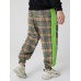 Mens Plaid Cotton Side Patchwork Drawstring Elastic Waist Jogger Pants With Pocket