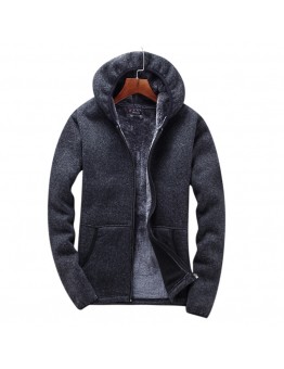 Mens Winter Fleece Thicken Pockets Cardigans Knit Zipper Solid Color Warm Sweaters