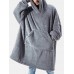 Mens Flannel Thicken Oversized Kangaroo Pocket Blanket Hoodies Warm Homewear