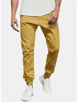 Mens Solid Color Casual Drawstring Pants With Pocket