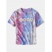 Mens Small Flower Print Tie Dye Round Neck Short Sleeve T  Shirt