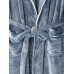 Mens Flannel Lapel Double Pocket Warm Belted Robes With Contrast Binding